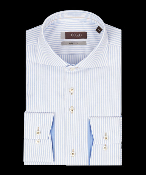 Lichtblauw-wit gestreept overhemd (Extra lange mouwen)